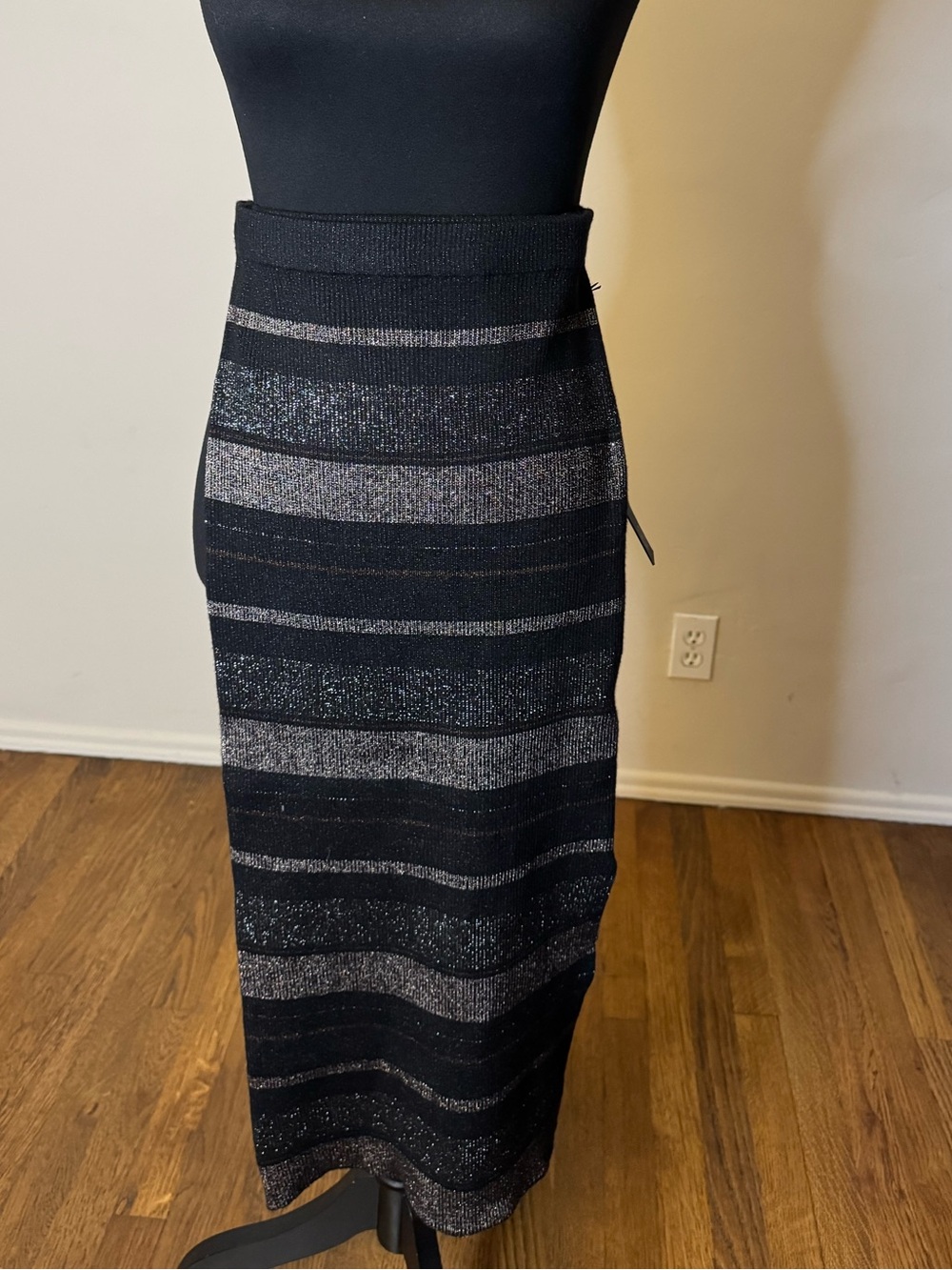 House of Harlow 1960 Black & Metallic Stripe skirt